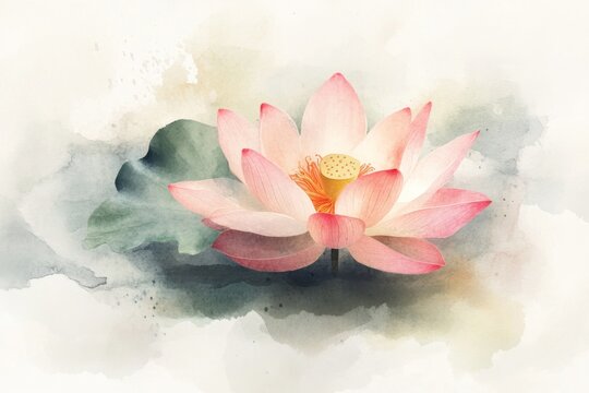 Pink lotus flower watercolor painting, pond, serenity, spa