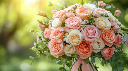 Close-up of a vibrant flower arrangement symbolizing harmony and diversity, set against a modern, bright-toned backdrop with empty space for text, reflecting balance amidst chaos