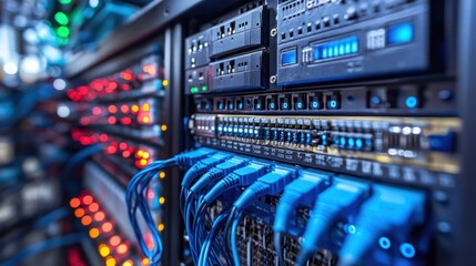 Naklejka premium Network server rack data center cables IT infrastructure