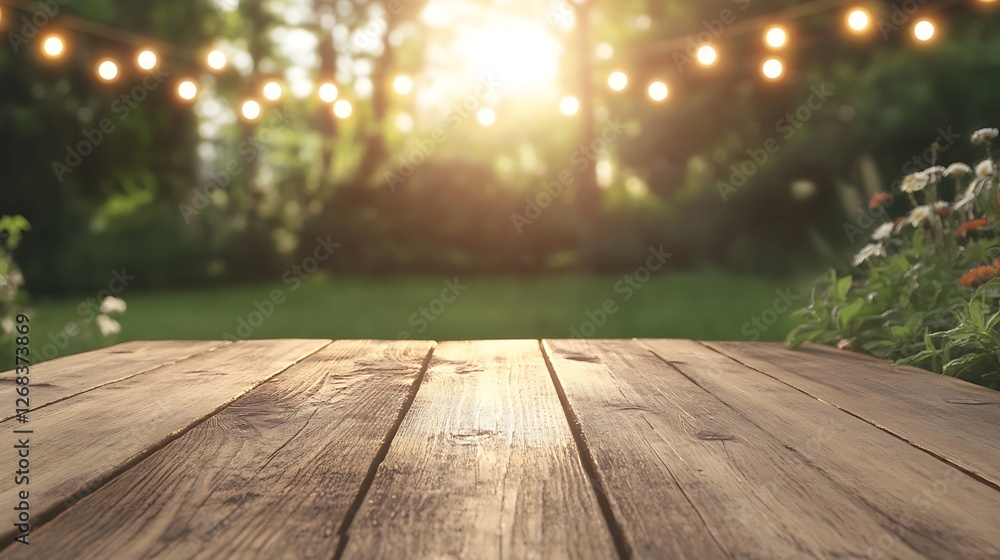 Poster a rustic wooden table in sharp focus, highlighting its texture and style for interior decor or furni