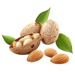 Nutritious Dried Fruit Almond PNG cutout isolated on white and transparent background. nutritious almond, dried fruit, almond PNG cutout, isolated almond, almond on white, almond on transparent,