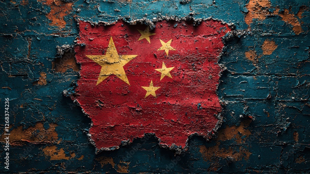 Poster a textured representation of the chinese flag on a weathered surface.