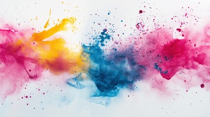 Fototapeta premium Vibrant Splash of Pink, Blue and Yellow Watercolor Ink Creating an Abstract Textured Background for Creative Projects and Designs