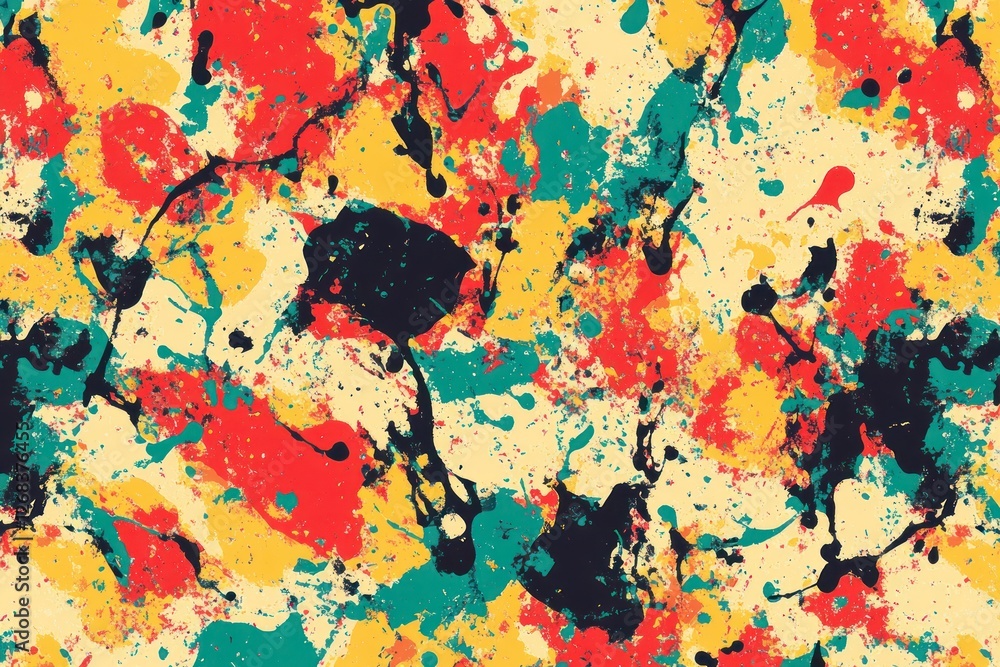 Poster splatter-style abstract texture in vibrant hues for a seamless pattern design.