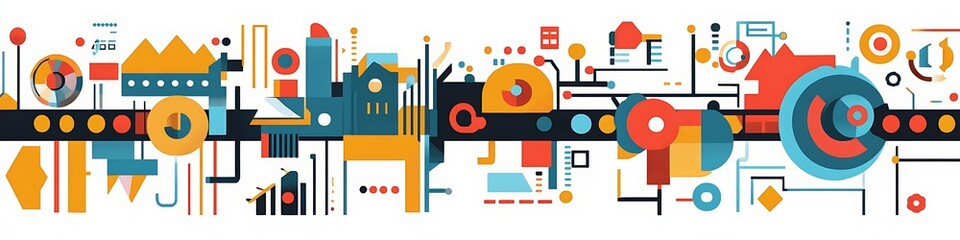 Obraz premium Abstract Geometric Cityscape Featuring Colorful Shapes and Lines