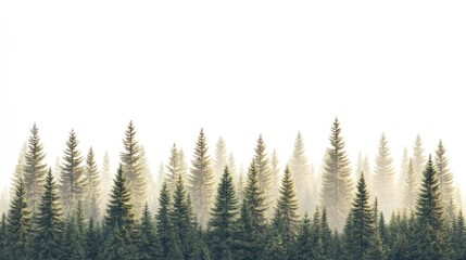 Obraz premium Misty pine forest sunrise; nature backdrop