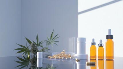 Fototapeta premium Natural Supplements and Herbal Medicine on a Modern Table