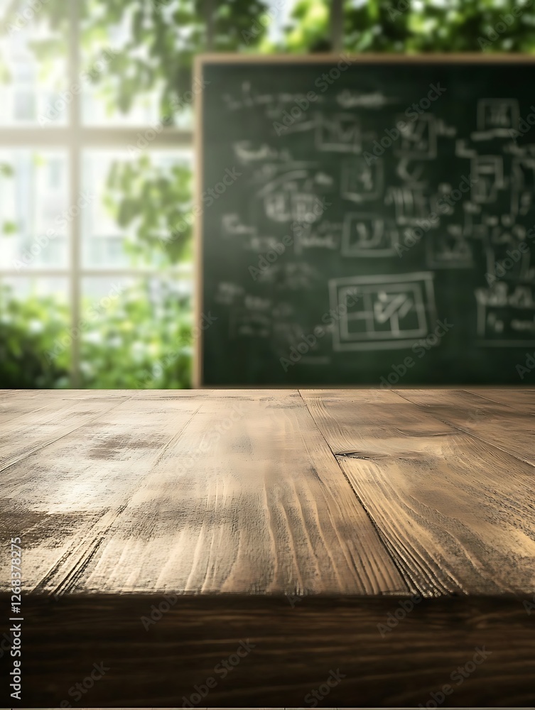 Aufkleber A richly textured wooden table with soft blur effects in a serene setting.
