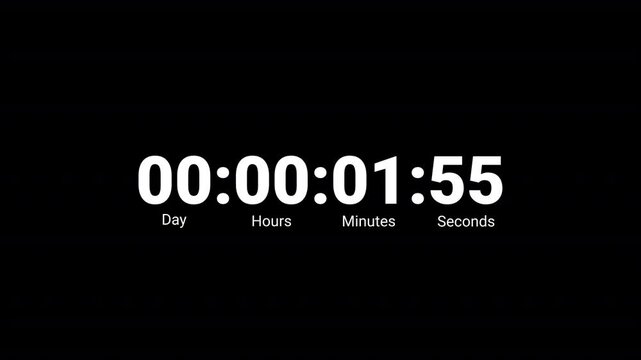 animation of two minutes countdown on transparent background with alpha channel, 2 minutes timer countdown animation, 2 minutes countdown