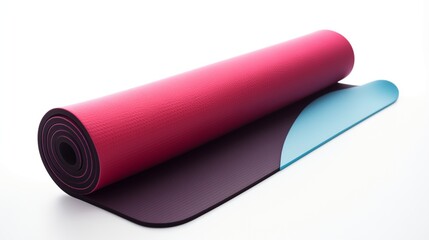A dual-tone yoga mat, half rolled, showing both colors, clean white background.