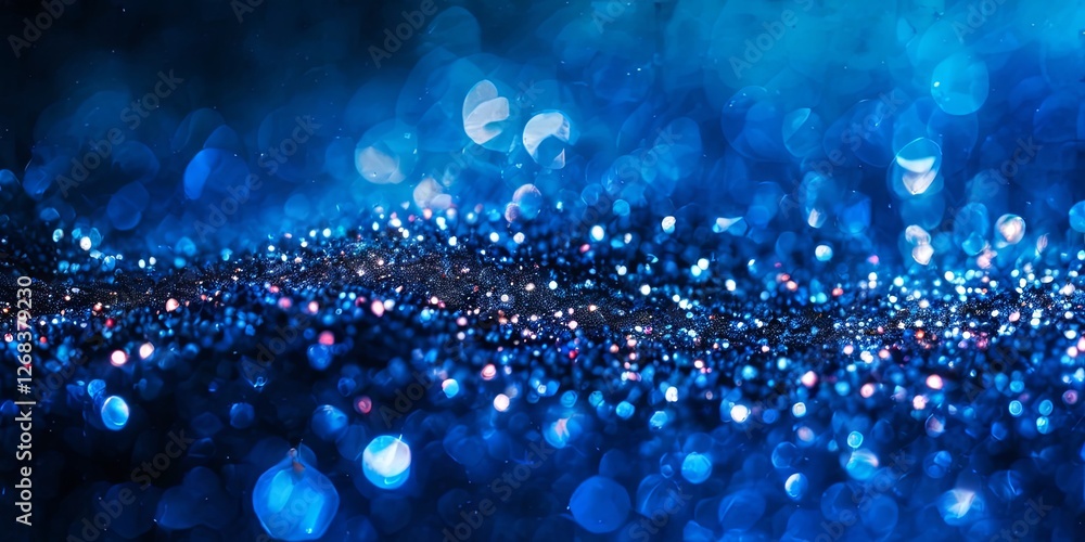 Poster a blue background with many small blue and red dots