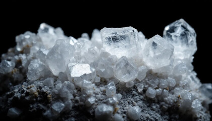 Stunning Clear Crystals on Grey Rock Macro Photography