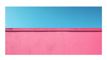 A simple and minimalist background featuring an isolated, vibrant pink wall with a blue sky above. The composition is centered on the solid wall