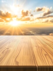 Naklejka premium A polished wooden table with a blurred background, ideal for showcasing furniture or interior design.