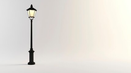 A street lamp with a white background, simple and clean with a pure black base and an illuminated top.