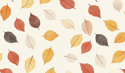 Obraz premium A pattern of colorful autumn leaves on a light background, ideal for seasonal designs.
