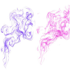 Fototapeta premium Ethereal Smoke Plumes in Purple and Pink Ascending Dynamically on a White Backdrop with Artistic Flair