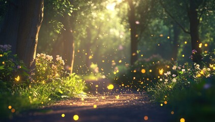 Fototapeta premium Enchanted Forest Path: A Magical Summer Evening