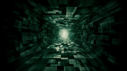 Ethereal Tunnel Vision Geometric Abstraction Through a Realm of Emerald Shades and Digital Pathways