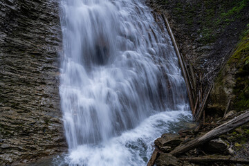 Margaret Falls loop trail with mountain stream near Shuswap lake British Columbia with scenic hiking trail