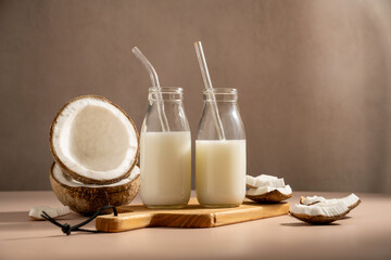 Fresh coconut milk, plant based vegan alternative milk