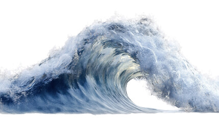 Big blue ocean wave breaking with foam and transparent background