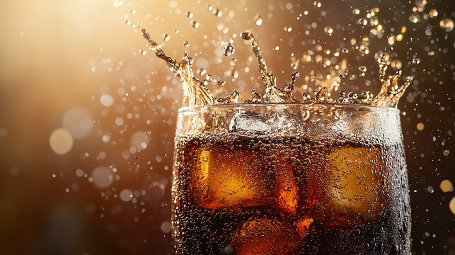 A glass of cola overflowing with fizzy foam bubbles