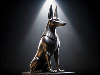 Isolated Anubis statue silhouette.  High-resolution, black and white, dramatic lighting.  Egyptian god.
