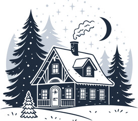 Obraz premium Christmas House silhouette, Vector Design, Christmas House Icon