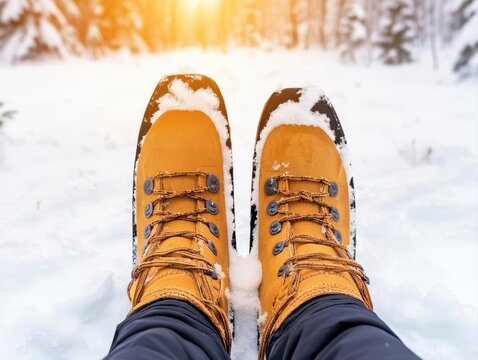 eco-tourism adventure preservation. Snowshoeing tours in winter wilderness areas, teaching about climate change and preserving fragile snow-covered habitats