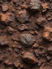 Obraz premium Dark brown rocky surface, close-up, textured, photorealistic, hyperrealistic, high resolution, high detail