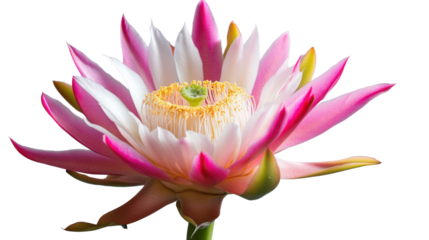 Blooming pink and white cactus flower on transparent background