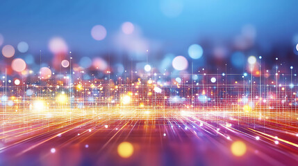 Fototapeta premium Futuristic Abstract Technology Network with Glowing Nodes and Light Streaks Visual Display