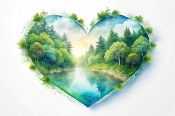Fototapeta premium Minimalist watercolor heart, showcasing abstract floral beauty. A simple, botanical heart illustration.