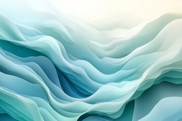 Obraz premium Abstract layered waves in soft green and blue hues with a smooth gradient effect. A fluid, organic design resembling ocean currents or flowing fabric, ideal for modern backgrounds and wallpapers.