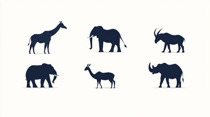 African safari animals silhouettes, wildlife icons, zoo illustration