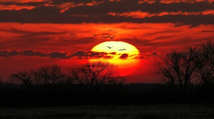 A wind turbine silhouetted against a sunset sky with the sun setting behind, creating a dramatic scene.