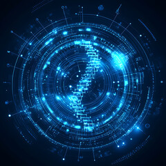 Obraz premium Futuristic Digital Blueprint of DNA Structure Represented in Concentric Technology Rings Design