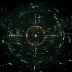 Futuristic High Tech Abstract with Concentric Circles and Data Stream Digital Visualization