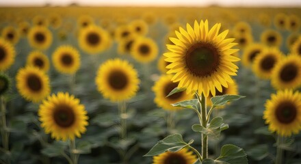 Obraz premium Golden Hour Sunflowers: A Field of Dreams