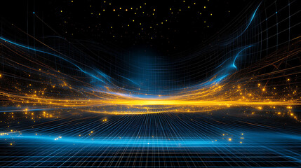 Futuristic Network Landscape Glowing Lines and Particles Interconnected System Illustration