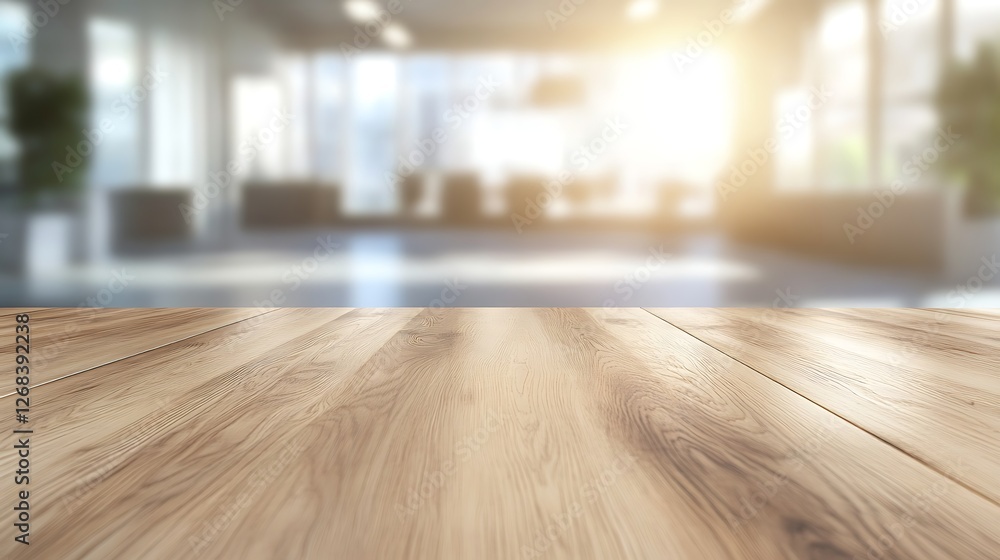 Poster A modern wooden table surface captured in sharp focus, ideal for interior design and furniture-related projects.