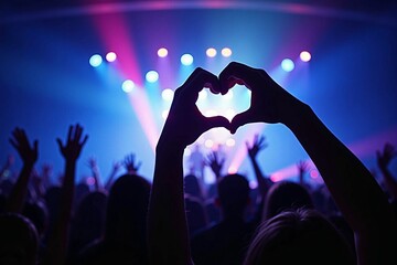 ライブコンサートでハートを作るファン – 推しへの愛を表現する熱狂的な観客と音楽フェスの感動