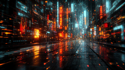 Fototapeta premium A digital art piece with a vibrant glitch effect, symbolizing futuristic technology and innovation, showcasing modern abstract elements in a visually captivating style.