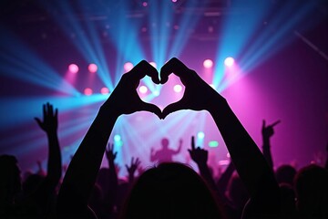 ライブコンサートでハートを作るファン – 推しへの愛を表現する熱狂的な観客と音楽フェスの感動