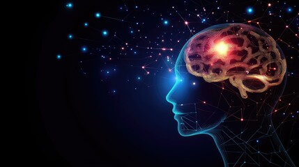 Futuristic head with a glowing cyber brain, representing advanced AI-powered cognition.