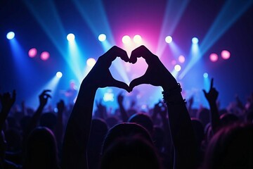 ライブコンサートでハートを作るファン – 推しへの愛を表現する熱狂的な観客と音楽フェスの感動