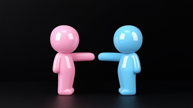 Pink and blue cartoon figures meeting on black background: symbolizing connection and diversity - Powered by Adobe