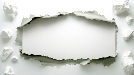 Torn Paper Frame  White Background  Abstract Texture  Blank Space  Creative Design  Vintag