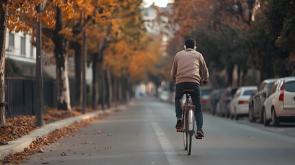 Obraz premium A young man riding a bicycle on an empty street in Istanbul, wearing headphones, Generative AI